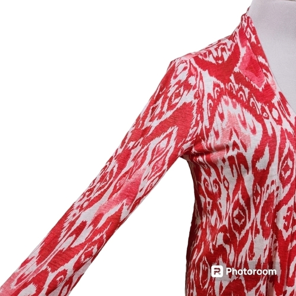 CHICO'S 100% Linen Open Cardigan Women's Red & White, sz 0 (XS) - Picture 4 of 9